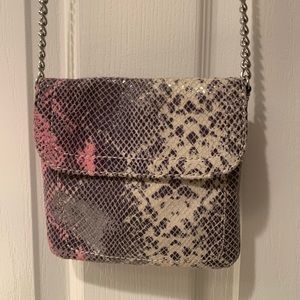 BR snakeskin leather small crossbody in gray, cream and light pink, new